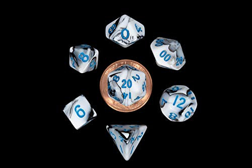 Polyhedral Dice (Set of 7): Mini Marble with Blue