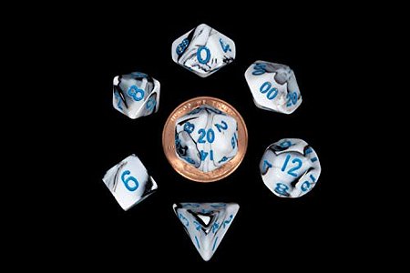 Polyhedral Dice (Set of 7): Mini Marble with Blue