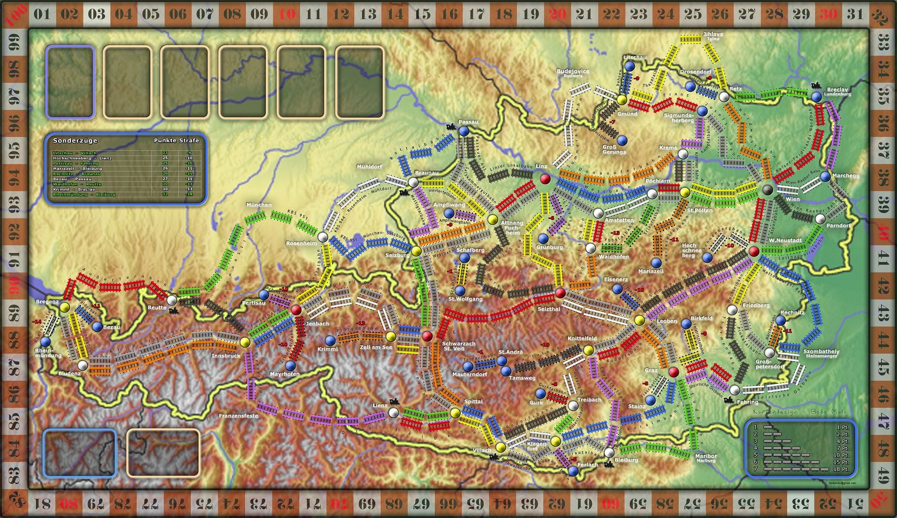 Österreich Karte: Zug um Zug (fan expansion for Ticket to Ride)